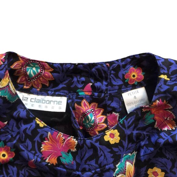 1990s VTG Liz Claiborne Purple Paisley Floral Print Knee Length Suit Dress 4 P - Picture 4 of 4